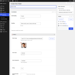 Page screenshot: Advanced Testimonial &rarr; Create New Slider