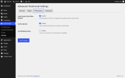 Page screenshot: Testimonials &rarr; Settings &rarr; Performance