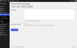 Page screenshot: Testimonials &rarr; Settings &rarr; Advanced