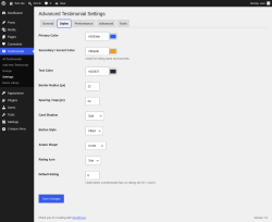 Page screenshot: Testimonials &rarr; Settings &rarr; Styles