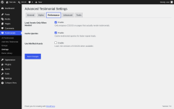 Page screenshot: Testimonials &rarr; Settings &rarr; Performance
