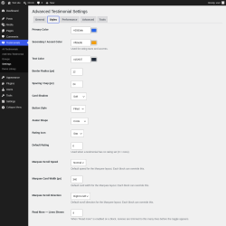 Page screenshot: Testimonials &rarr; Settings &rarr; Styles