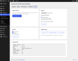 Page screenshot: Testimonials &rarr; Settings &rarr; Tools