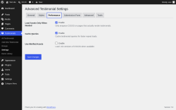 Page screenshot: Testimonials &rarr; Settings &rarr; Performance