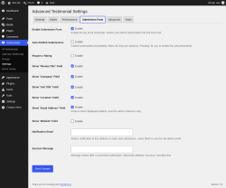 Page screenshot: Testimonials &rarr; Settings &rarr; Submission Form