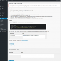 Page screenshot: Settings  &rarr; TinyMCE Config