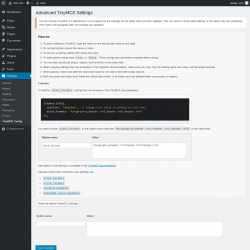 Page screenshot: Settings &rarr; TinyMCE Config
