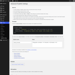 Page screenshot: Settings &rarr; TinyMCE Config