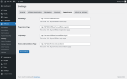 Page screenshot: Affiliates → Settings → Pages/Forms