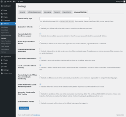 Page screenshot: Affiliates → Settings → Advanced Settings