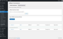 Page screenshot: Affiliates → Commissions