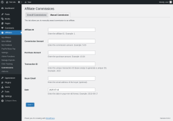 Page screenshot: Affiliates → Commissions → Manual Commission
