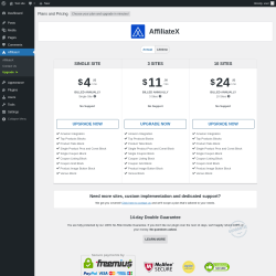 Page screenshot: AffiliateX → Upgrade  ➤