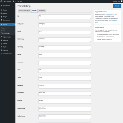 Page screenshot: Forms &rarr; Form Settings &rarr; Words