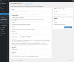Page screenshot: AI Content Writer &rarr; Generate Content