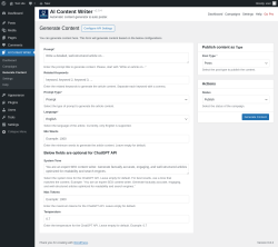 Page screenshot: AI Content Writer &rarr; Generate Content