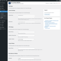 Page screenshot: AI Content Writer &rarr; Settings