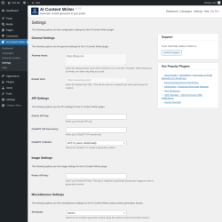 Page screenshot: AI Content Writer &rarr; Settings
