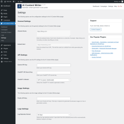 Page screenshot: AI Content Writer &rarr; Settings