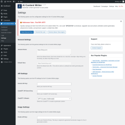 Page screenshot: AI Content Writer &rarr; Settings