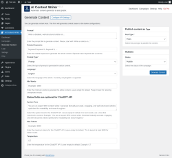 Page screenshot: AI Content Writer &rarr; Generate Content