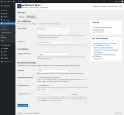 Page screenshot: AI Content Writer &rarr; Settings
