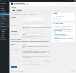Page screenshot: AI Content Writer &rarr; Settings