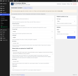 Page screenshot: AI Content Writer &rarr; Generate Content