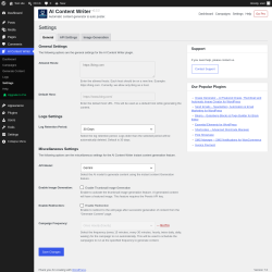 Page screenshot: AI Content Writer &rarr; Settings