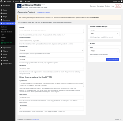 Page screenshot: AI Content Writer &rarr; Generate Content