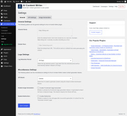 Page screenshot: AI Content Writer &rarr; Settings