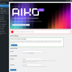 Page screenshot: AIKO Lite Home ‹ Test site — WordPress