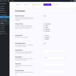 Page screenshot: Admin Guidance &rarr; Settings &rarr; AI Assistant