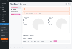 Page screenshot: Ajax Search Lite &rarr; Cache