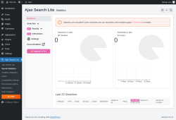 Page screenshot: Ajax Search Lite &rarr; Search Statistics