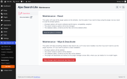 Page screenshot: Ajax Search Lite &rarr; Maintenance