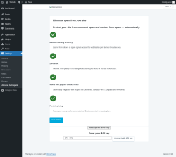 Page screenshot: Settings &rarr; Akismet Anti-spam