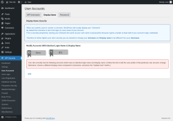 Page screenshot: WP Security &rarr; User Accounts &rarr; Display Name