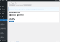 Page screenshot: WP Security &rarr; User Registration &rarr; Registration Captcha
