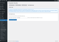 Page screenshot: WP Security &rarr; Filesystem Security &rarr; Host System Logs