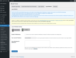Page screenshot: WP Security &rarr; Brute Force &rarr; Login Whitelist