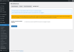 Page screenshot: WP Security &rarr; Miscellaneous &rarr; WP REST API