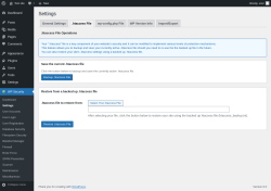 Page screenshot: WP Security &rarr; Settings &rarr; .htaccess File