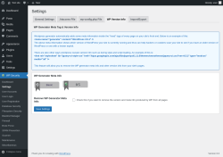 Page screenshot: WP Security &rarr; Settings &rarr; WP Version Info