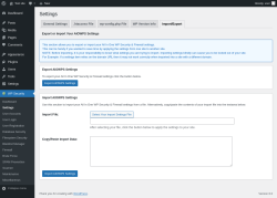 Page screenshot: WP Security &rarr; Settings &rarr; Import/Export