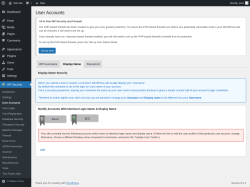 Page screenshot: WP Security &rarr; User Accounts &rarr; Display Name