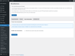 Page screenshot: WP Security &rarr; Miscellaneous &rarr; Users Enumeration