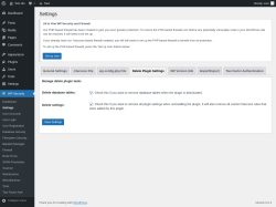 Page screenshot: WP Security &rarr; Settings &rarr; Delete Plugin Settings