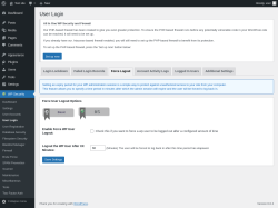 Page screenshot: WP Security &rarr; User Login &rarr; Force Logout