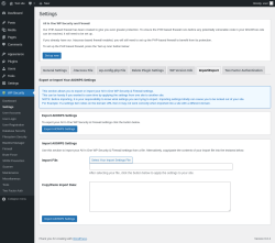 Page screenshot: WP Security &rarr; Settings &rarr; Import/Export